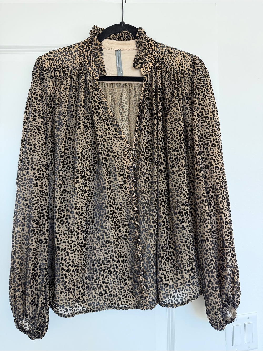 Anthropologie Sheer Leopard-Print Blouse in Tan and Black